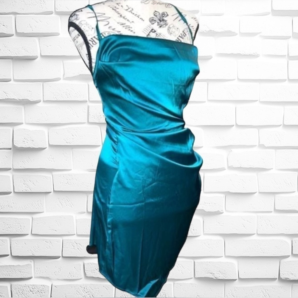 SHEIN SXY Womens XS Emerald Draped Collar Tulip Hem Mini Dress Y2K Bodycon Party